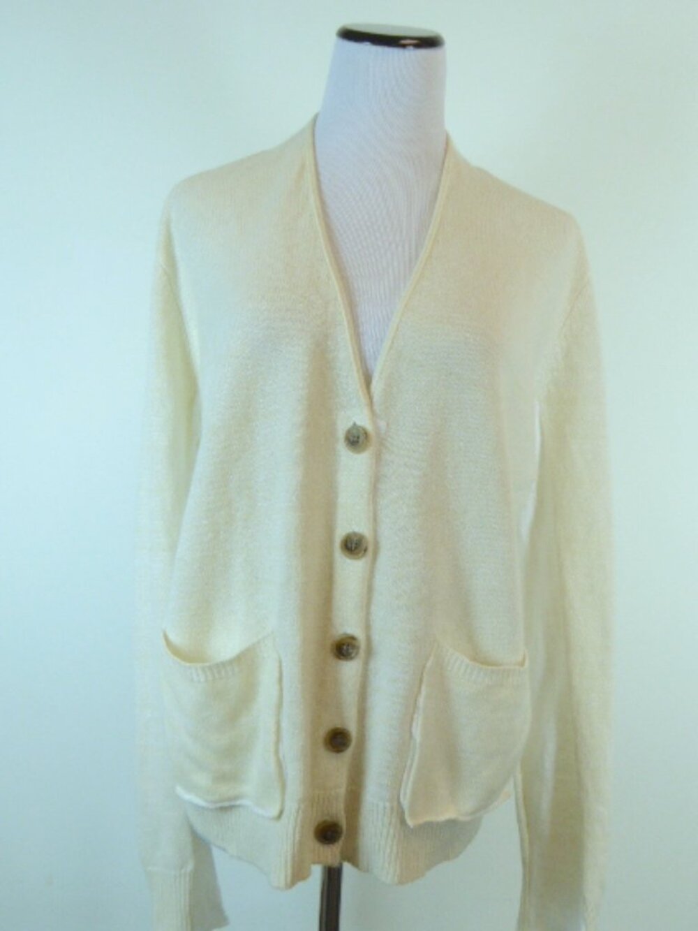Inhabit cashmere linen cardigan L cream pockets classic